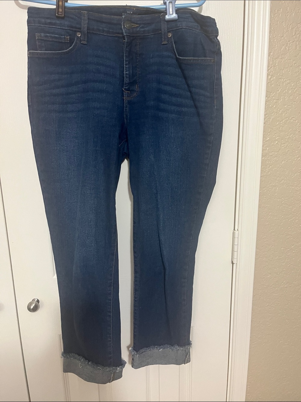 new directions Dark Blue Cropped Frayed-Hem Girlfriend Jeans